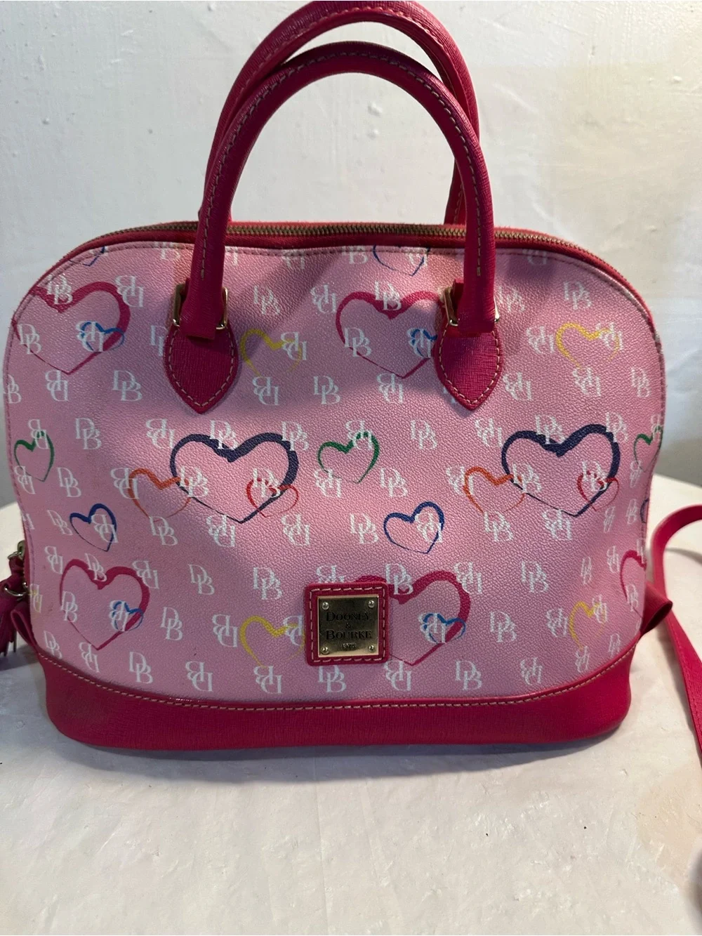 Pink Heart-Print Dome Satchel Handbag